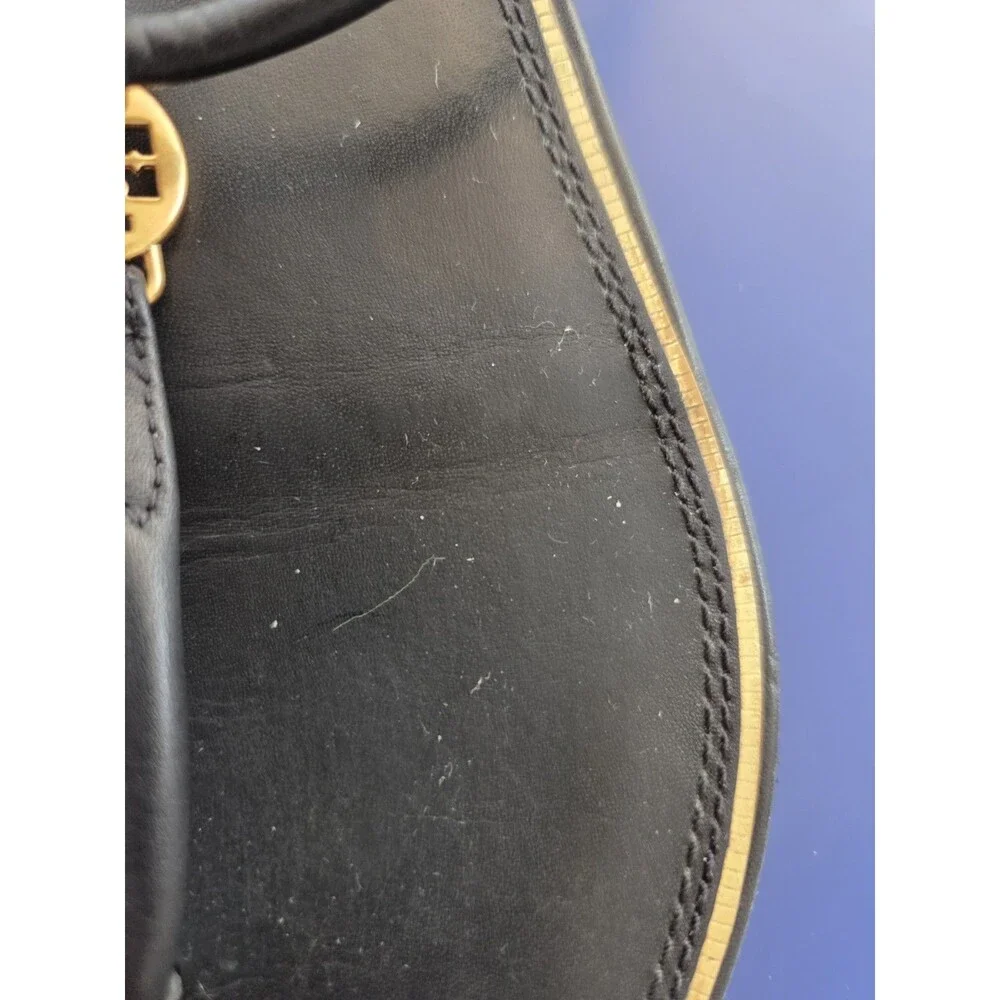 Tory Burch Women's 7M Leather Black  Emmy T-strap Sandal Gold Logo Flat Shoe - Picture 9 of 11
